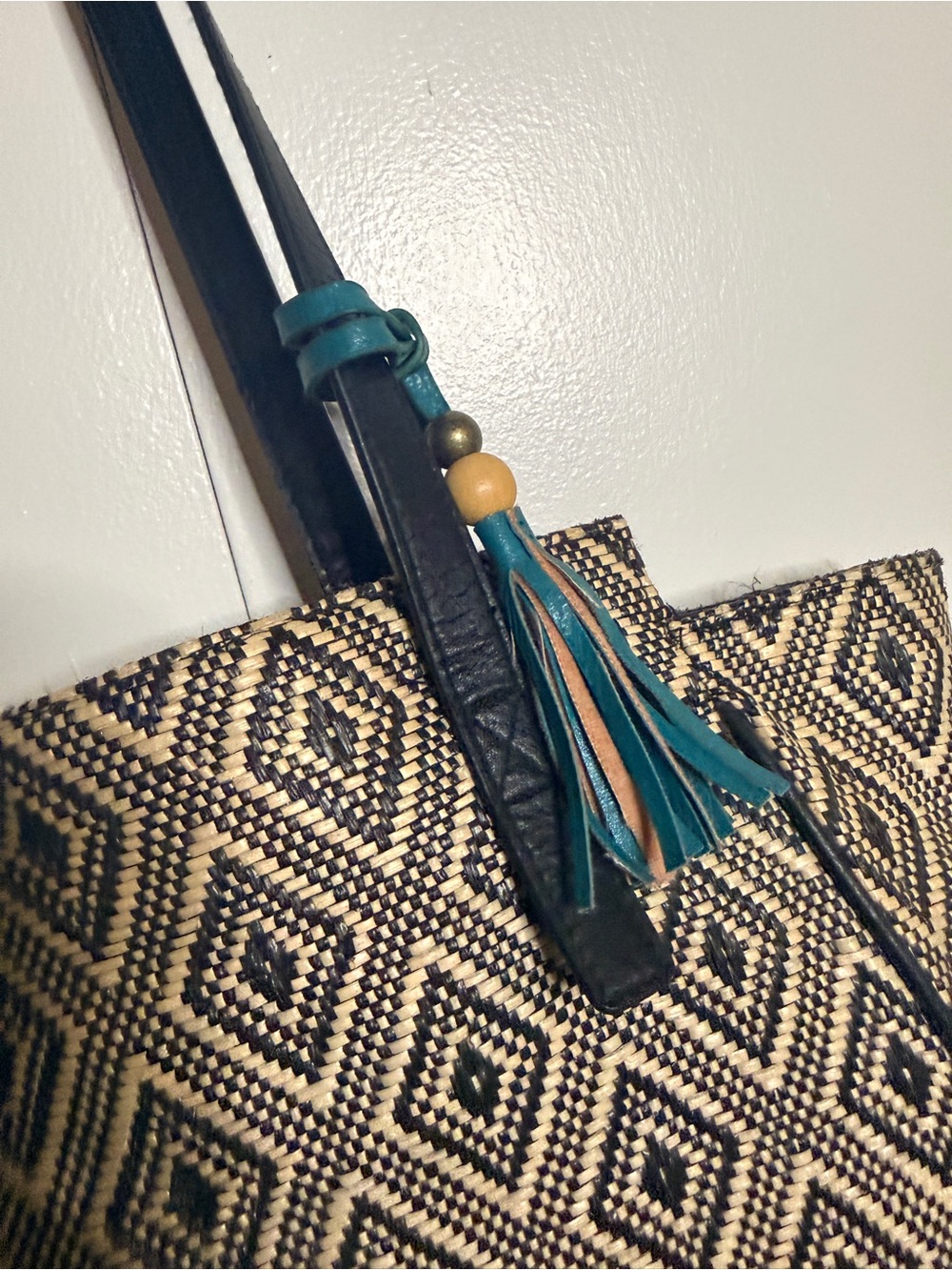 Roxy Woven Diamond Tote Bag with Tassel - Picture 3 of 8